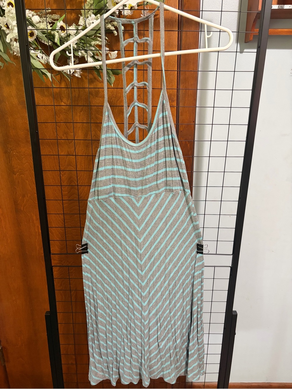 Striped Chevron Maxi Dress in Blue & Gray